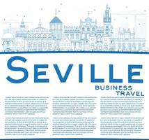 schets de skyline van Sevilla met blauwe gebouwen en kopieer ruimte. vector