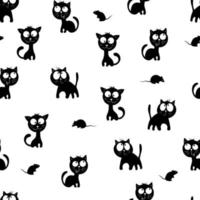 naadloze grappige zwarte katten met muizen vector