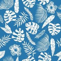 witte exotische bladeren met bloemenhibiscus op blauwe achtergrond vector