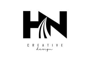 creatieve zwarte letters hn hn-logo met leidende lijnen en wegconceptontwerp. letters met geometrisch ontwerp. vector