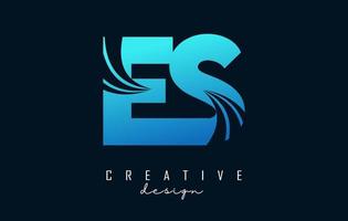 creatieve blauwe letters es es-logo met leidende lijnen en wegconceptontwerp. letters met geometrisch ontwerp. vector