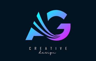 creatieve kleurrijke letters ag ag-logo met leidende lijnen en wegconceptontwerp. letters met geometrisch ontwerp. vector