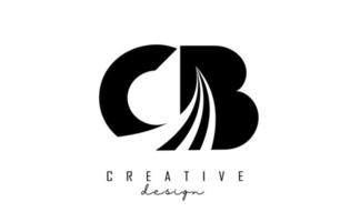 creatief zwarte letters cb cb-logo met leidende lijnen en wegconceptontwerp. letters met geometrisch ontwerp. vector