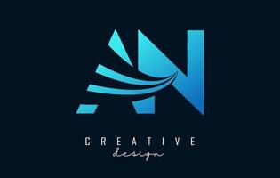 creatieve blauwe letters en een logo met leidende lijnen en wegconceptontwerp. letters met geometrisch ontwerp. vector