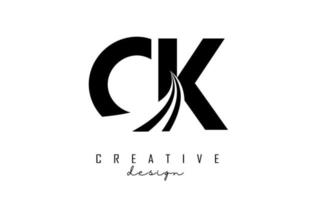 creatieve zwarte letters ck ck-logo met leidende lijnen en wegconceptontwerp. letters met geometrisch ontwerp. vector