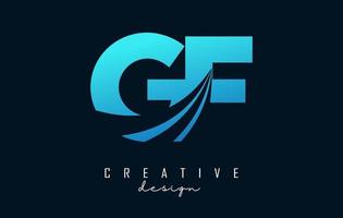 creatief blauwe letters gf gf-logo met leidende lijnen en wegconceptontwerp. letters met geometrisch ontwerp. vector