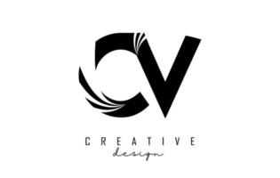 creatieve zwarte letters cv cv-logo met leidende lijnen en wegconceptontwerp. letters met geometrisch ontwerp. vector