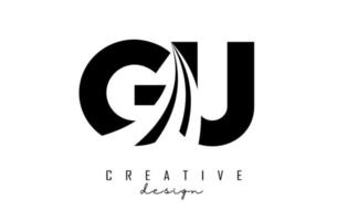 creatief zwarte letters gu gu-logo met leidende lijnen en wegconceptontwerp. letters met geometrisch ontwerp. vector