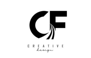 creatieve zwarte letters cf cf-logo met leidende lijnen en wegconceptontwerp. letters met geometrisch ontwerp. vector