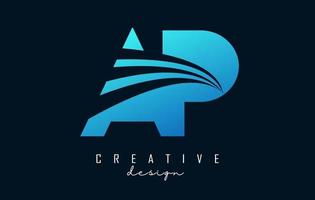 creatief blauwe letters ap ap-logo met leidende lijnen en wegconceptontwerp. letters met geometrisch ontwerp. vector
