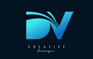 creatief blauwe letters dv dv-logo met leidende lijnen en wegconceptontwerp. letters met geometrisch ontwerp. vector