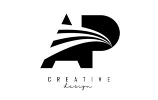 creatief zwarte letters ap ap-logo met leidende lijnen en wegconceptontwerp. letters met geometrisch ontwerp. vector