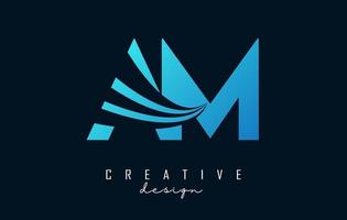 creatieve blauwe letters am am logo met leidende lijnen en wegconceptontwerp. letters met geometrisch ontwerp. vector