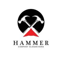 hamer, bouwconstructiehulpmiddelen en rechter logo vectorpictogram, vintage retro ontwerpillustratie vector