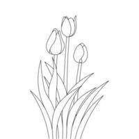 tulp lijntekeningen bloem kleurplaat ontwerp voor het afdrukken van sjabloon doorlopende zwarte lijn vector