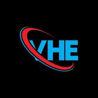 vh logo. vh brief. vhe brief logo ontwerp. initialen vhe logo gekoppeld aan cirkel en hoofdletter monogram logo. vhe typografie voor technologie, zaken en onroerend goed merk. vector