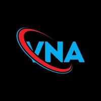 vna-logo. vna brief. vna brief logo ontwerp. initialen vna logo gekoppeld aan cirkel en hoofdletter monogram logo. vna typografie voor technologie, business en onroerend goed merk. vector