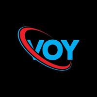 voy-logo. reis brief. voy brief logo ontwerp. initialen voy-logo gekoppeld aan cirkel en monogram-logo in hoofdletters. voy typografie voor technologie, zaken en onroerend goed merk. vector