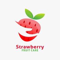 aardbei fruit logo-ontwerp met negatieve handvorm vector