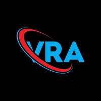 vra-logo. vra brief. vra brief logo ontwerp. initialen vra logo gekoppeld aan cirkel en hoofdletter monogram logo. vra typografie voor technologie, zaken en onroerend goed merk. vector