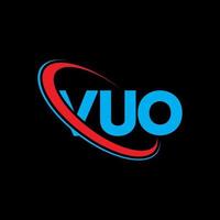 vuo-logo. vu brief. vuo brief logo ontwerp. initialen vuo-logo gekoppeld aan cirkel en monogram-logo in hoofdletters. vuo typografie voor technologie, zaken en onroerend goed merk. vector