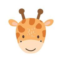 schattig portret giraffe hoofd in vlakke stijl. tekening dierlijk gezicht geïsoleerd op wit. vectorillustratie voor kinderen poster en kaart. jungle dier vector