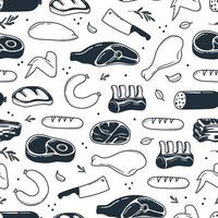 patroon van handgetekende vleesproducten. illustratie getekend in doodle-stijl vector