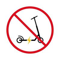 verbod elektronische kick scooter zwart silhouet pictogram. verbieden elektrisch vermogen kick scooter pictogram. elektriciteitstransport rood stopsymbool. niet toegestaan duwwiel fietsbord. geïsoleerde vectorillustratie. vector