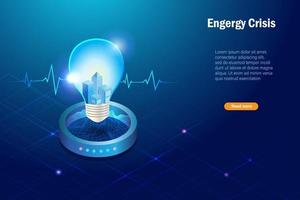 energie crisis. stad in gloeilamp met ecg ekg medische lijn om de wereldgezondheid te redden. wereldmilieudag, duurzame omgeving, aardedag, bespaar energie, bespaar planeet en aardeuurconcept. vector