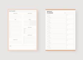 dagelijkse en wekelijkse planner sjabloon. set van planner en takenlijst. moderne planner sjabloon set. vectorillustratie. vector