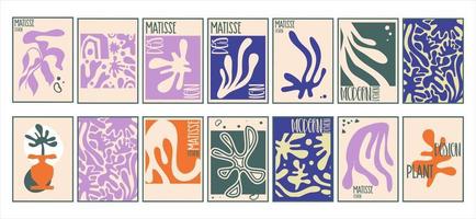 esthetische matisse poster set geïsoleerd met tekst. moderne minimalistische designcollectie. abstracte vectorillustratie. vintage natuur afbeelding. abstracte kunst achtergrond vector. trendy bloemdessin vector