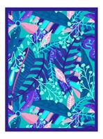 canvas tropische neonjungle. zomer botanisch behang. botanische jungle. abstracte kunst achtergrond vector. tropische gebladerte kunst achtergrond vector. poster bloemen neon. vector