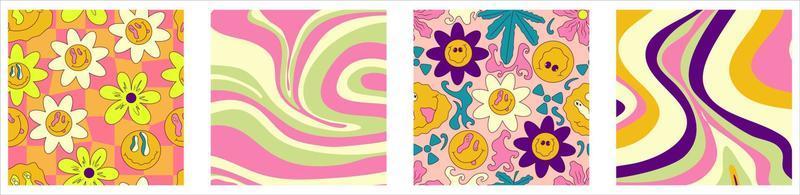trippy trendy achtergrond decor psychedelisch ontwerp. y2k, jaren 70, hippie-stijl. abstracte bloemenillustratie. vector illustratie ontwerp. psychedelische groovy golf.
