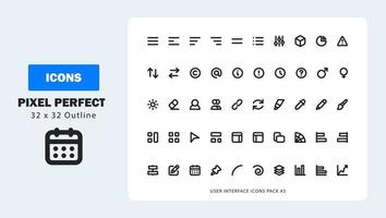 user interface icon set 3, ui pixel perfect icon line art outline stroke pack vector