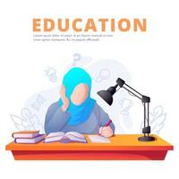 moslim meisje onderwijs vector illustratie achtergrond, onderwijs doel moderne eenvoudige kleurrijke vector ontwerpsjabloon