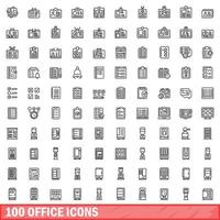 100 kantoor iconen set, Kaderstijl vector