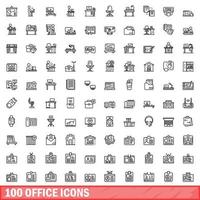 100 kantoor iconen set, Kaderstijl vector