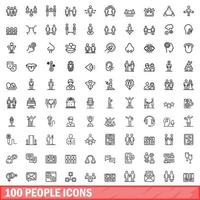 100 mensen iconen set, Kaderstijl vector