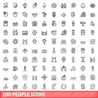 100 mensen iconen set, Kaderstijl vector