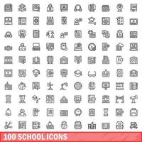 100 school iconen set, Kaderstijl vector