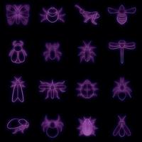 insecten pictogrammen instellen vector neon