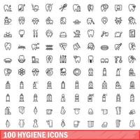 100 hygiëne iconen set, Kaderstijl vector