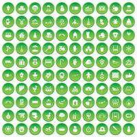 100 kleuterschoolpictogrammen instellen groene cirkel vector