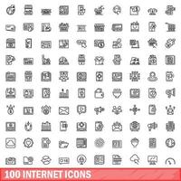 100 internet iconen set, Kaderstijl vector