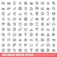 100 massamedia iconen set, Kaderstijl vector
