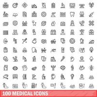 100 medische iconen set, Kaderstijl vector