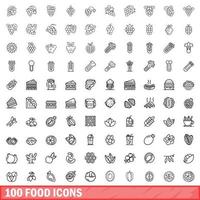 100 voedsel iconen set, Kaderstijl vector