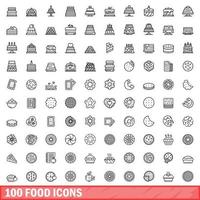 100 voedsel iconen set, Kaderstijl vector