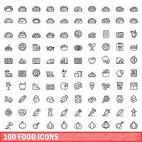 100 voedsel iconen set, Kaderstijl vector