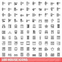 100 huis iconen set, Kaderstijl vector